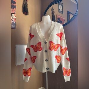 Runway 7 Cream Orange  Butterfly
Oversized Boho Cottagecore
Cardigan size M NWOT